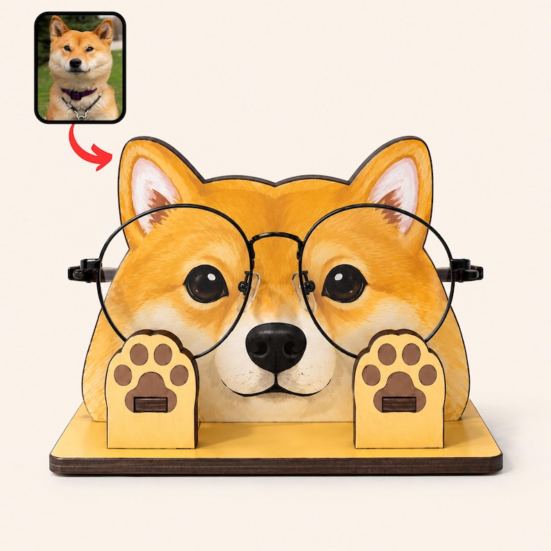 Personalized Wooden Dog Glasses Holder, Custom Pet Name Eyewear Stand image 1