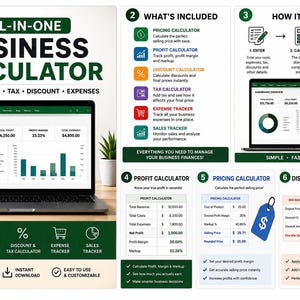 Allt-i-ett-kalkylator för företag | Prissättning, vinst, skatt, rabattspårning (digital nedladdning)