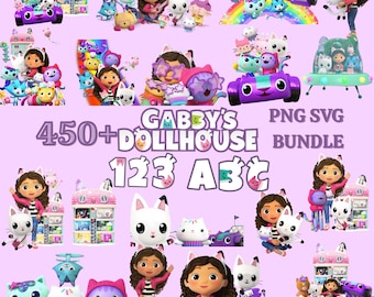 Gabbys Huge Dollhouse 400+ Cliparts PNG Bundle, 50+ Layered SVG, Cricut Files, Mercat DJ Catnip Carlita, Cakey, Baby Box, Gabby, Pandy Paws