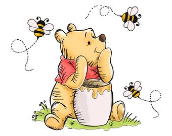 Digitale clipart van een honingbeer in aquarel, beer met honingpot png, honingbeer png, cartoonbeer png, honingbij sublimatie, direct downloaden