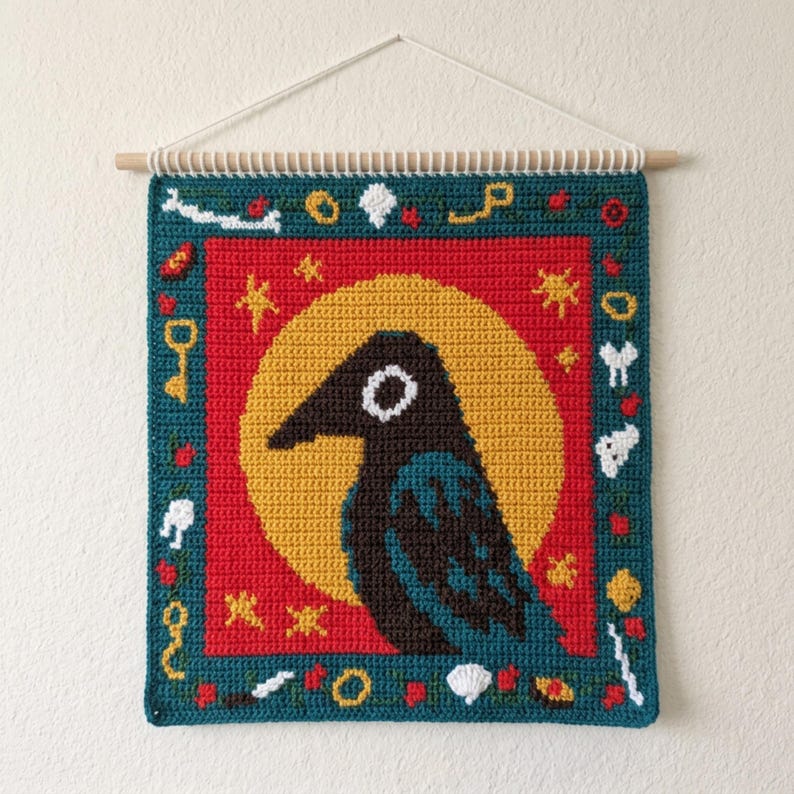 Wizard Cat and Crow Crochet Wall Hanging Patterns (Bundle) (PDF Download)