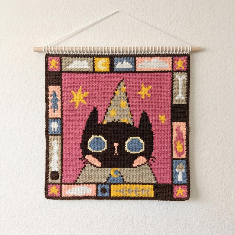 Wizard Cat and Crow Crochet Wall Hanging Patterns (Bundle) (PDF Download)
