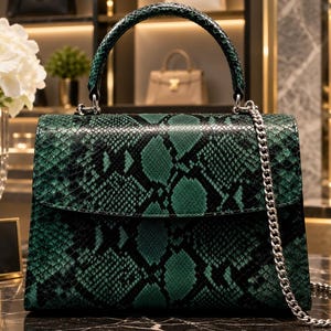 Python Leather Top Handle Bag – Pearl Exotic Snakeskin Shoulder Purse , Women Bags