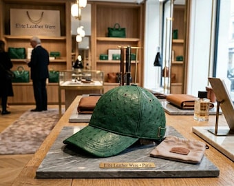 Cappellino da baseball in vera pelle con stampa struzzo / Accessorio streetwear unisex verde
