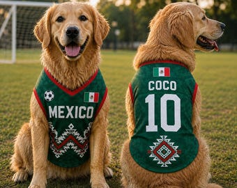 Personalized Mexico Pet Soccer Jersey, Custom Name Number Dog Cat Sportswear