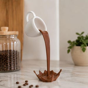 Floating-Kaffeetasse STL | Coffee Splash Dekor als digitaler Download