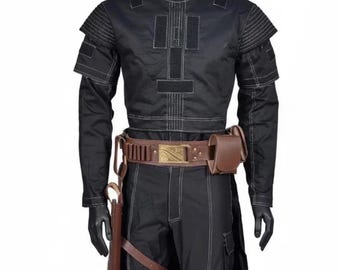 Book of Boba Fett Cosplay Flight Suit | Star Wars Mandalorian Bounty Hunter Costume | Custom Black Armor Base Outfit Flak Vest Holster Belt