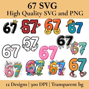 Pakiet 67 SVG PNG, projekty memów Six Seven, 67 Hands SVG, wirusowe cliparty 67, zabawne wzory koszulek z numerem 67, pobieranie cyfrowe Cricut