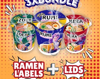 Etichette per Cup Noodle Ramyeon, Ramen per feste a tema cosplay, Etichette per noodle K-P-Ô-P, Bomboniere per feste di compleanno a tema anime, Materiale stampabile per feste a tema noodle