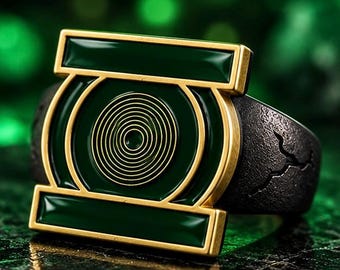 Lantern Ring, Green Enamel Statement Ring, Superhero Inspired Ring, Men’s Gothic Signet Ring Superhero ring