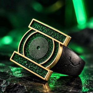 Anello a lanterna, anello vistoso in smalto verde, anello ispirato ai supereroi, anello con sigillo gotico da uomo, anello da supereroe