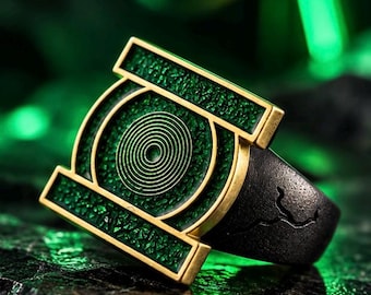 Lantern Ring, Green Enamel Statement Ring, Superhero Inspired Ring, Men’s Gothic Signet Ring Superhero ring