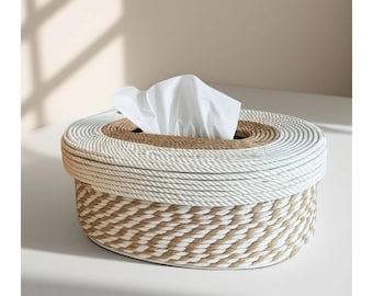 Handmade white woven tissue holder