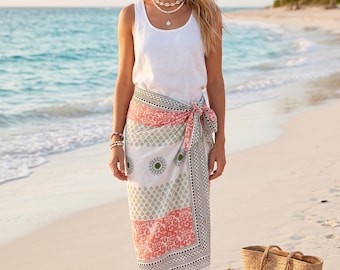 Ręcznie drukowany bawełniany sarong, indyjski narzutka plażowa w stylu boho, pareo z kwiatowym nadrukiem, letni szalik, koc plażowy, sarong z nadrukiem
