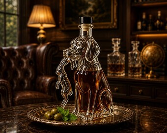 Dog Whiskey Decanter · Bourbon Glass Liquor Bottle · Alcohol Lover Bar Decor Gift