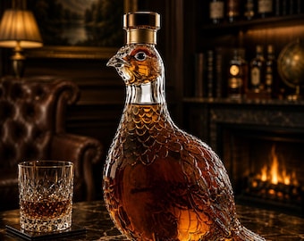 Pheasant Whiskey Decanter · Crystal Bird Shaped Scotch Bottle · Whisky Collector Gift · Bar Decor