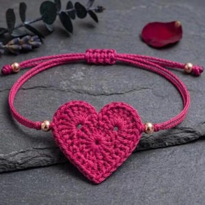 Crochet Heart Bracelet Pattern | Adjustable Macrame Fusion Jewelry PDF | Valentine's Day Crochet Gift Ide