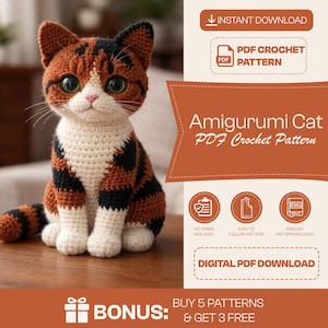 Amigurumi Katzen Häkelanleitung, PDF, gehäkelte Katze, Katzenliebhaber Geschenk, realistisch, einfach zu häkeln für Anfänger