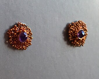 Tiny Copper Bubbles with Amethyst Post Earrings