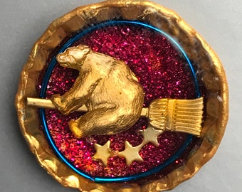 Whimsical Faux Congressional Pins Flying Bear Witch