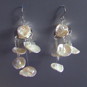 Cream Freshwater Pearl Art Mobile Earrings