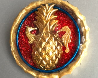 Whimsical Faux congressional/representative  Medals Seahorse Pineapple heraldry