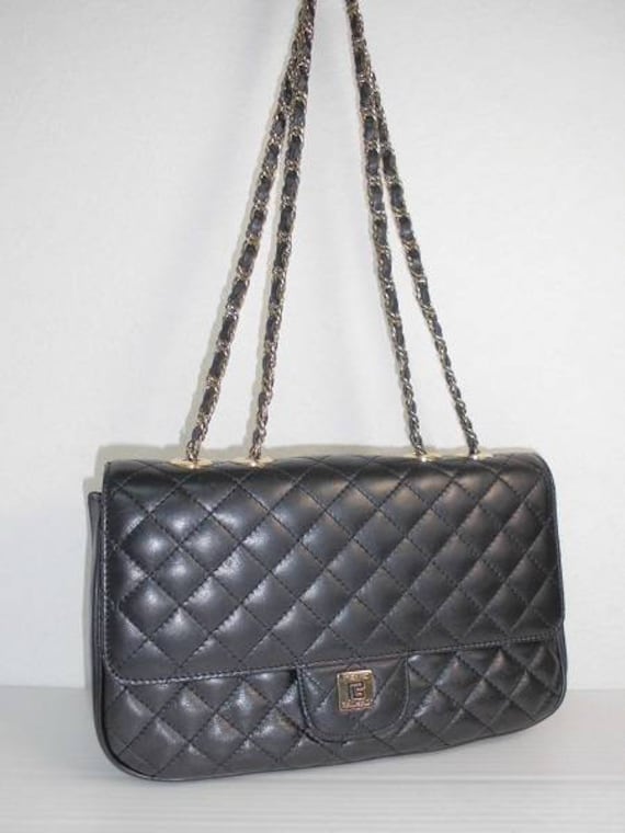 Items similar to Pierre Balmain quilted leather bag with chain vintage