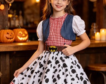 Girls Cow Print Dress Costume, Farm Animal Outfit, Cute Cowgirl Dress, Country Style Halloween Costume, Kids Birthday Party Gift