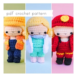 Mini Dress Up Doll Adventures: Doctor, Engineer, Firefighter Outfits & Doll Amigurumi Pattern. Pdf crochet pattern image 1