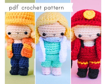 Mini Dress Up Doll Adventures: Doctor, Engineer, Firefighter Outfits & Doll Amigurumi Pattern. Pdf crochet pattern