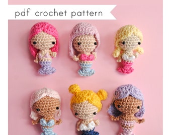 Tiny Mermaid Amigurumi Pattern – Mini Crochet Doll PDF – No Sew Body