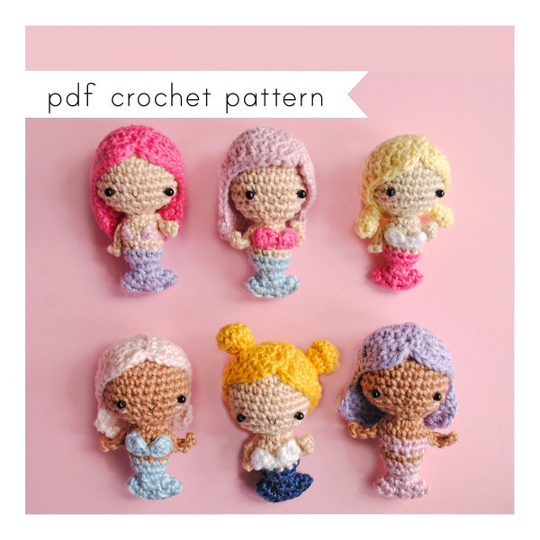 Tiny mermaid doll amigurumi pattern. Pdf crochet pattern