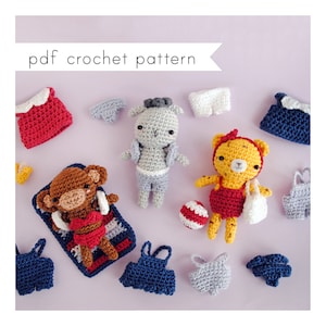 Amigurumi animals in summer outfits pattern. Pdf crochet pattern. Mini Dress up Dolls.