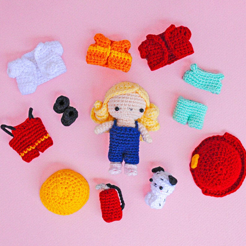 Mini Dress Up Doll Adventures: Doctor, Engineer, Firefighter Outfits & Doll Amigurumi Pattern. Pdf crochet pattern image 5
