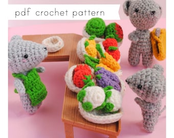 The Grocery Shop - Mouse Family amigurumi pattern. PDF crochet pattern.