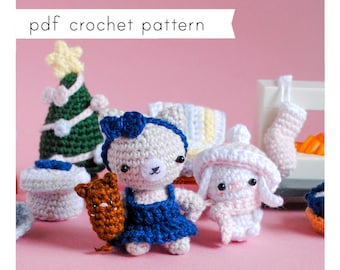 Kitty's Christmas. Pdf crochet pattern. An Amigurumi Christmas Scene Pattern.