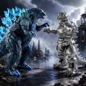 Kaiju Monster Figure Set, Poseable Ice Beast and Mecha Robot Action Figures