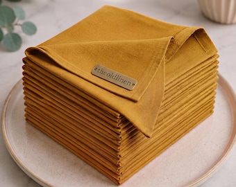 200Pcs Mustard Yellow Stonewashed Cotton Napkins, Soft Reusable Dinner Napkins, Boho Table Linen, Wedding Decor