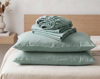 Linen Sheet Set - Includes Fitted Sheet, Flat Sheet and Pillow Cases - Made in Canada - 100% Linen Bedding - Natural Linen Bedding