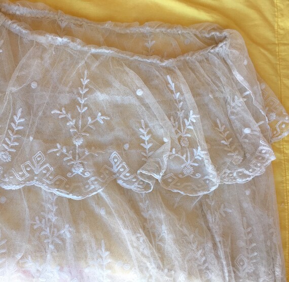 Antique French Hand Embroidered Silk Tulle Skirt