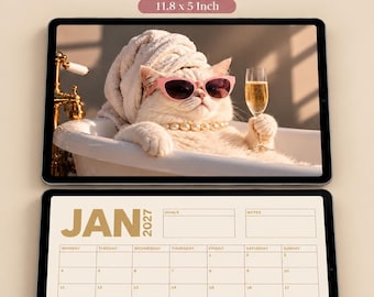 Cats 2027 Wall Calendar, Funny Illustrated Designs in Editable Canva Template