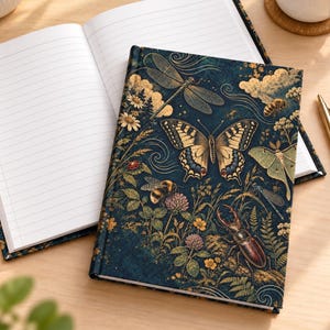 Insect & Butterfly Journal, Vintage Nature Hardcover Notebook, Dragonfly Bee Moth Beetle Lined Diary, Cottagecore Gift for Women, Bug Lovers