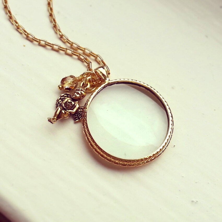 Magnifying Glass Necklace, Goldplated Monocle Pendant, Choose Your