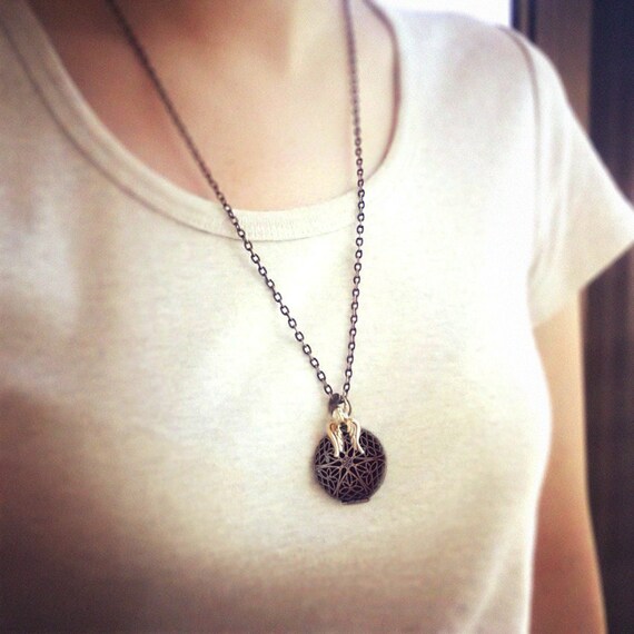 Vintage locket pendant Antique brass cable chain Angel wing charm Antique Bronze Locket Necklace