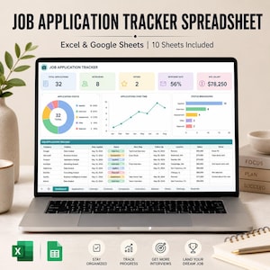 Jobbewerbungs-Tracker-Tabelle (Excel, Google Sheets) | Vorstellungsgespräch | Angebot | Lebenslauf | Karriereplaner-Dashboard