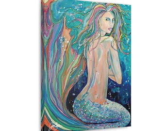 mermaid mermaids art poster print jen callahan watercolor acrylic painting collector gift beach house decor wall artwork colorful