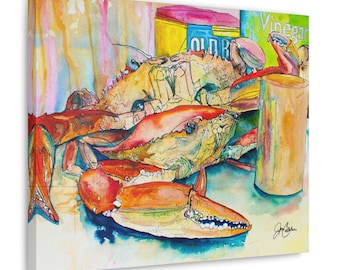Blue Crab Old Bay Canvas Print Reproduction - Jen Callahan Art