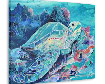 Canvas Wall Art Sea Turtle jen callahan collector colorful