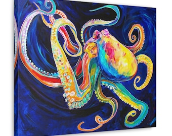 Marine Biology gift for Octopus biologist Wall Art Super Cool Beach Decor Modern Colorful Created by Jen Callahan original painting Ocean