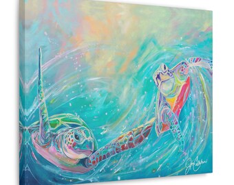 Sea Turtle Art Print, Colorful Ocean Beach Wall Art
